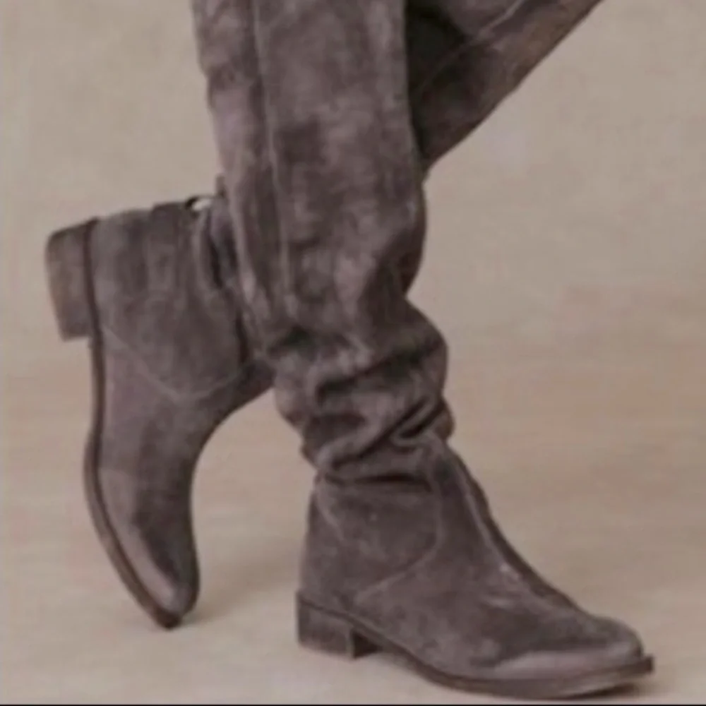 ANTHROPOLOGIE Boots BOUTIQUE 9 NICHOLA Tall Gray Brown Suede Leather Sizes 8